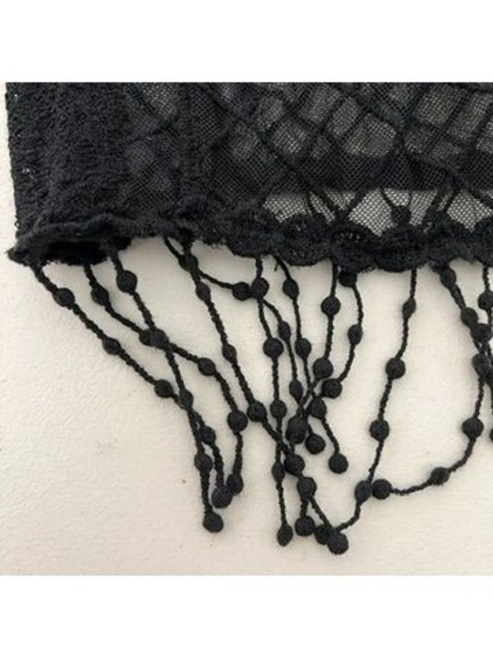Witchy Black Mesh Lace Duster Cardigan Whimsigoth Festival Gothic Boho Fringe S - Picture 8 of 12